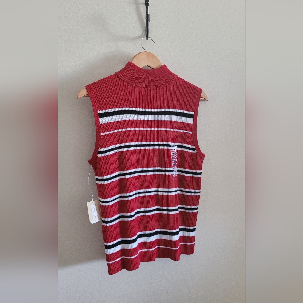 Vtg Studio Works Knit Mockneck Wide Ribbed Tank Top, Women's XL, Red Striped - Picture 6 of 8